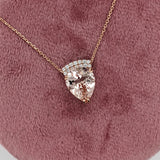 Pendants-Beautiful Morganite Necklace in Solid 14K Rose Gold with Natural Diamond Accents | Pear Shape 11x9mm | Attached Chain | Natural Gemstone - NNJGemstones