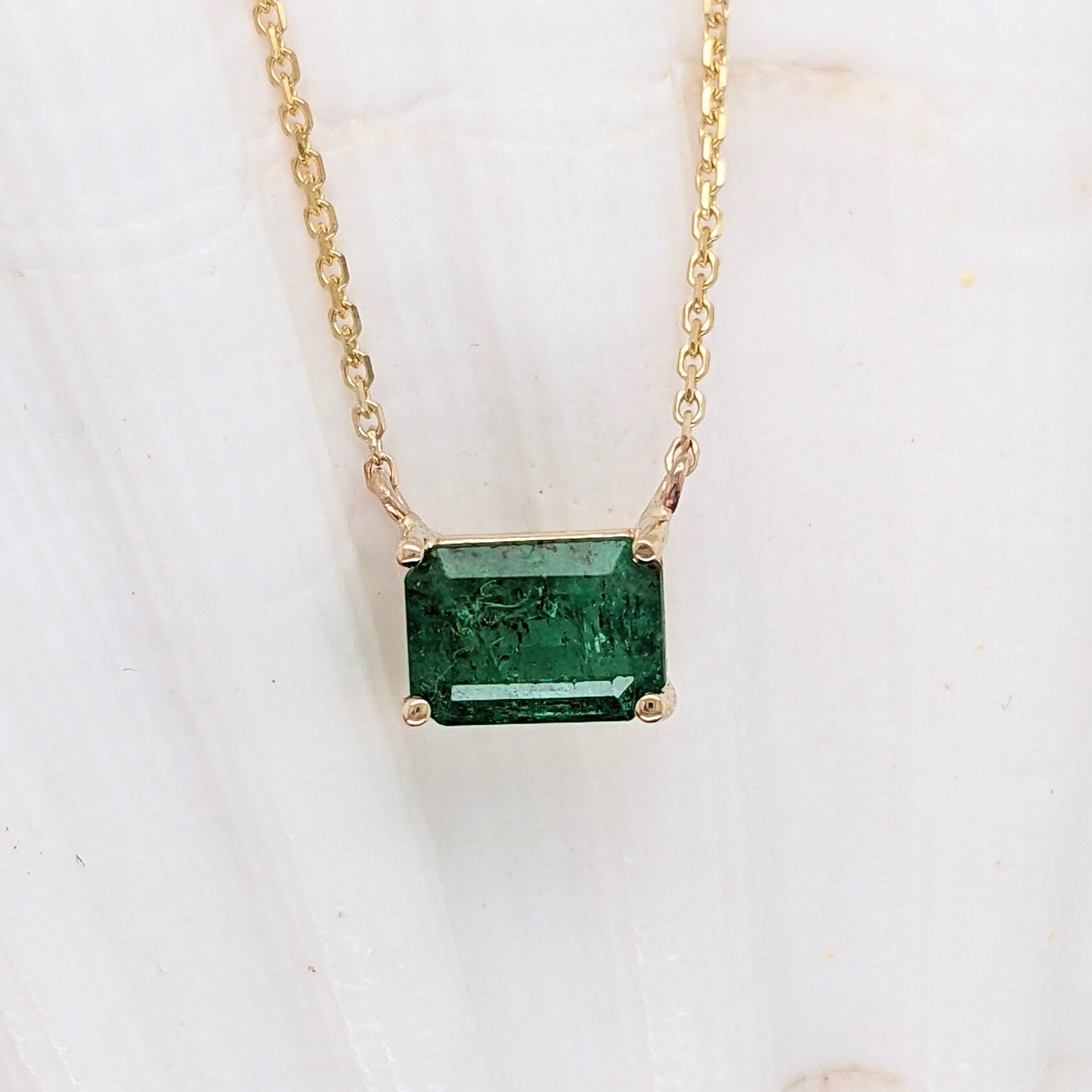 Pendants-Elegant Emerald Necklace in Solid 14K White, Yellow and Rose Gold | Emerald Cut 7x5mm | Green Gemstone | Minimalist | Daily Wear | Work Wear - NNJGemstones