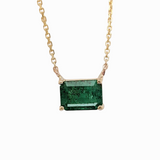 Elegant Emerald Necklace in Solid 14K White, Yellow and Rose Gold | Emerald Cut 7x5mm | Green Gemstone | Minimalist | Daily Wear | Work Wear