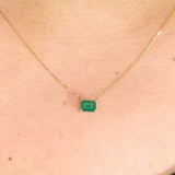 Pendants-Elegant Emerald Necklace in Solid 14K White, Yellow and Rose Gold | Emerald Cut 7x5mm | Green Gemstone | Minimalist | Daily Wear | Work Wear - NNJGemstones