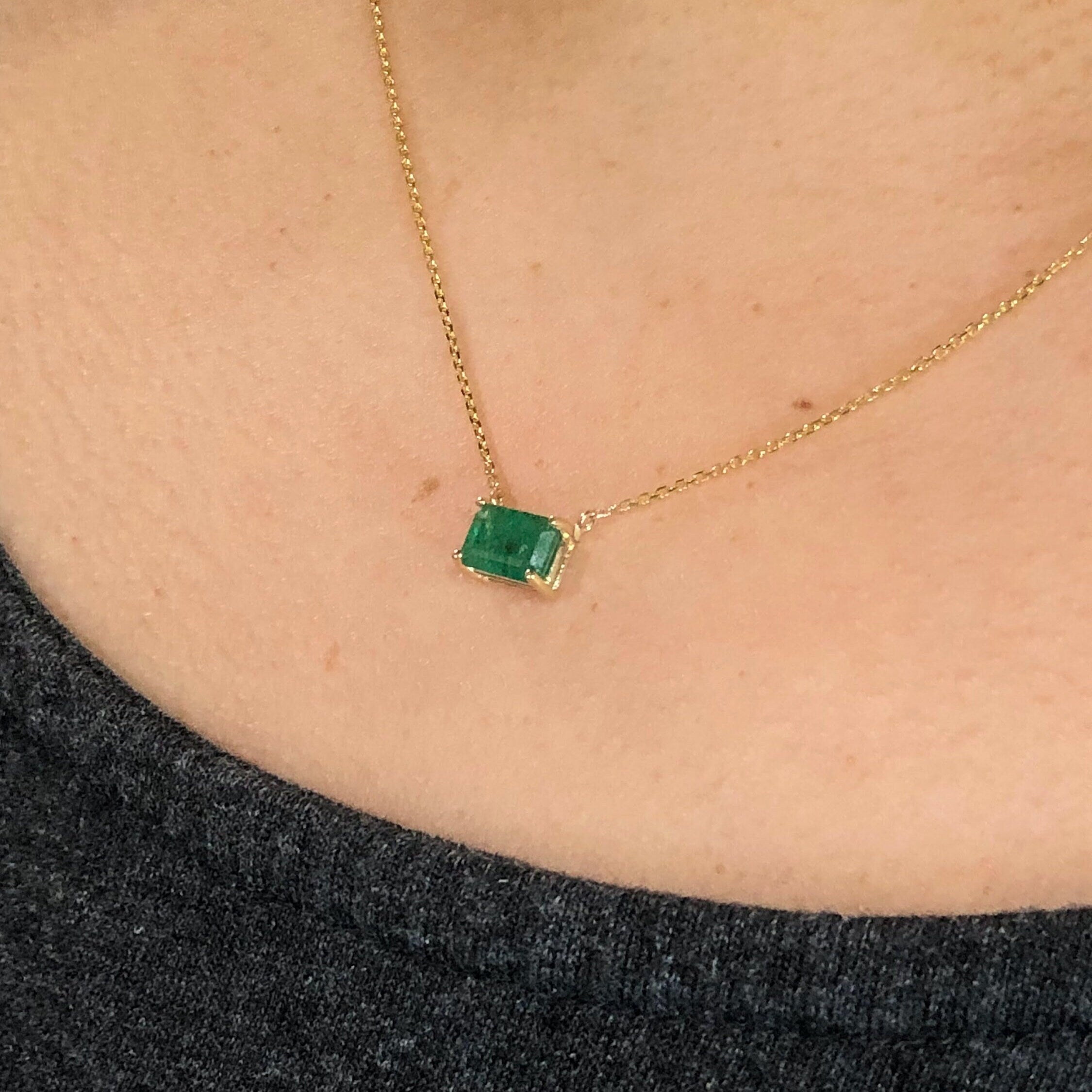 Pendants-Elegant Emerald Necklace in Solid 14K White, Yellow and Rose Gold | Emerald Cut 7x5mm | Green Gemstone | Minimalist | Daily Wear | Work Wear - NNJGemstones