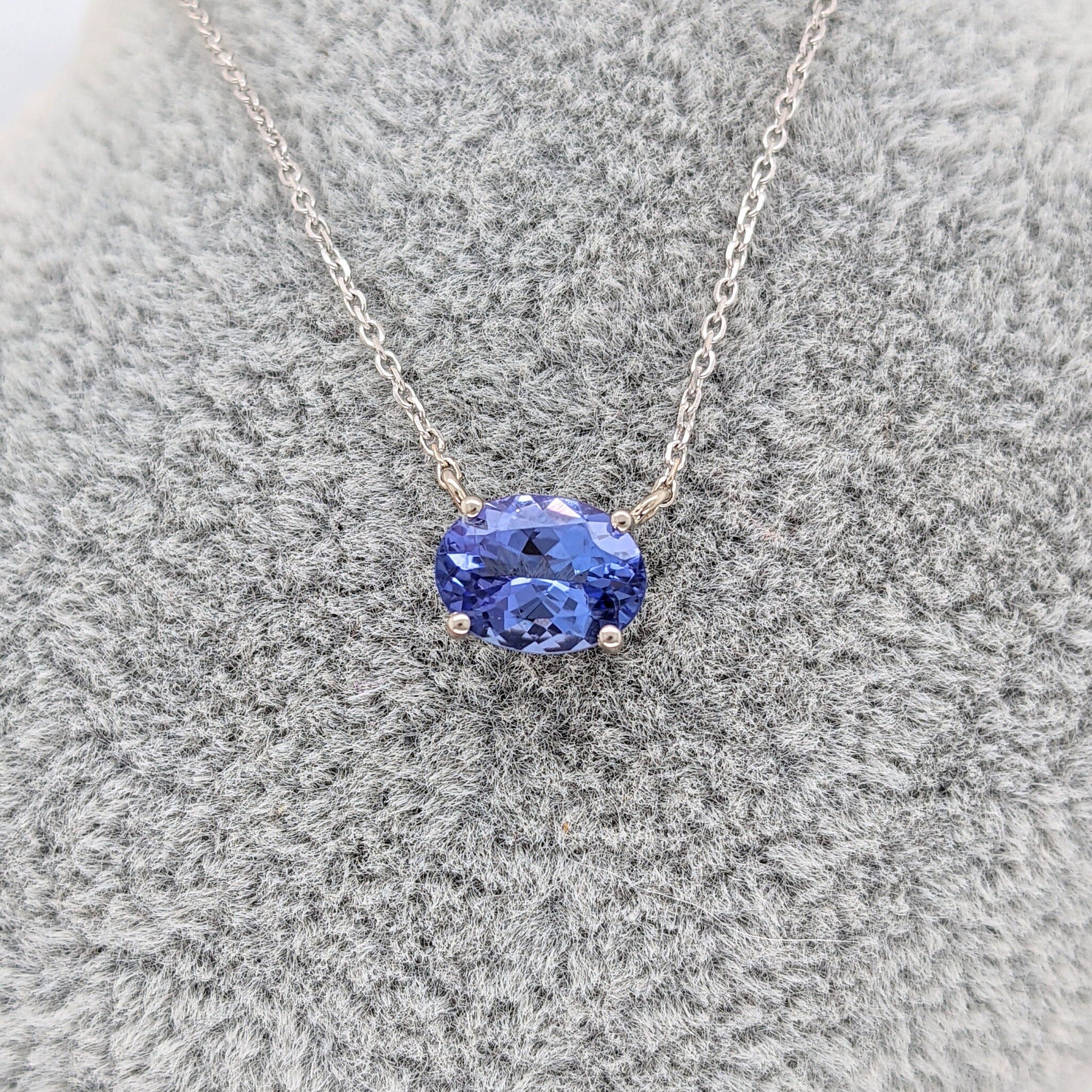 Pendants-Solitaire Tanzanite Necklace in Solid 14K White, Yellow and Rose Gold | Oval 8x6mm | Blue Gemstone | Minimalist | Daily Wear | Work Wear - NNJGemstones