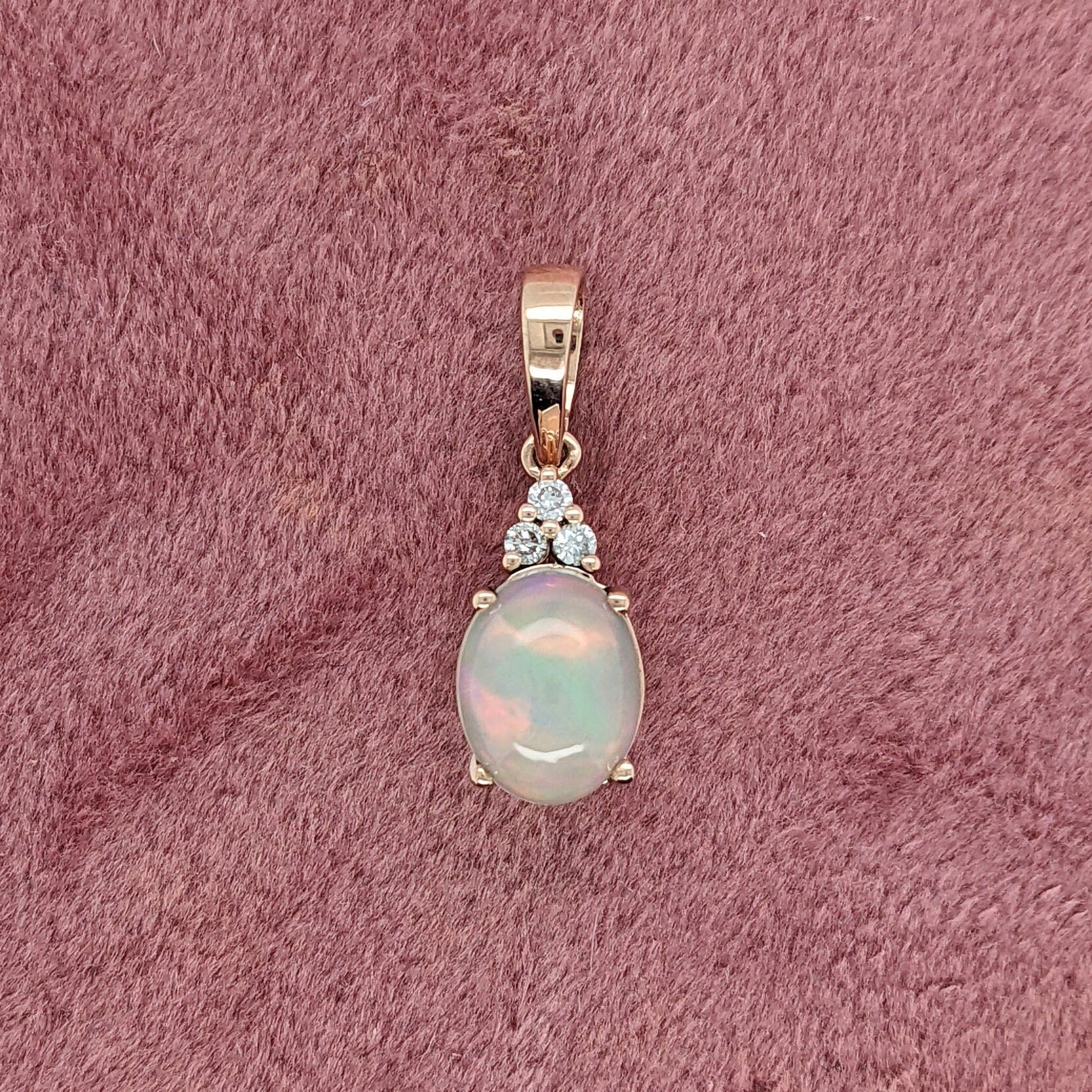 Pendants-Stunning Rainbow Color Opal Pendant in Solid 14K Gold with Natural Diamond Accents | Oval 9x7mm | October Birthstone | - NNJGemstones