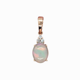 Stunning Rainbow Color Opal Pendant in Solid 14K Gold with Natural Diamond Accents | Oval 9x7mm | October Birthstone |