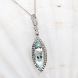 Atika 14K White Gold Aquamarine and Diamond Pendant | MQ 19.5X6.5mm