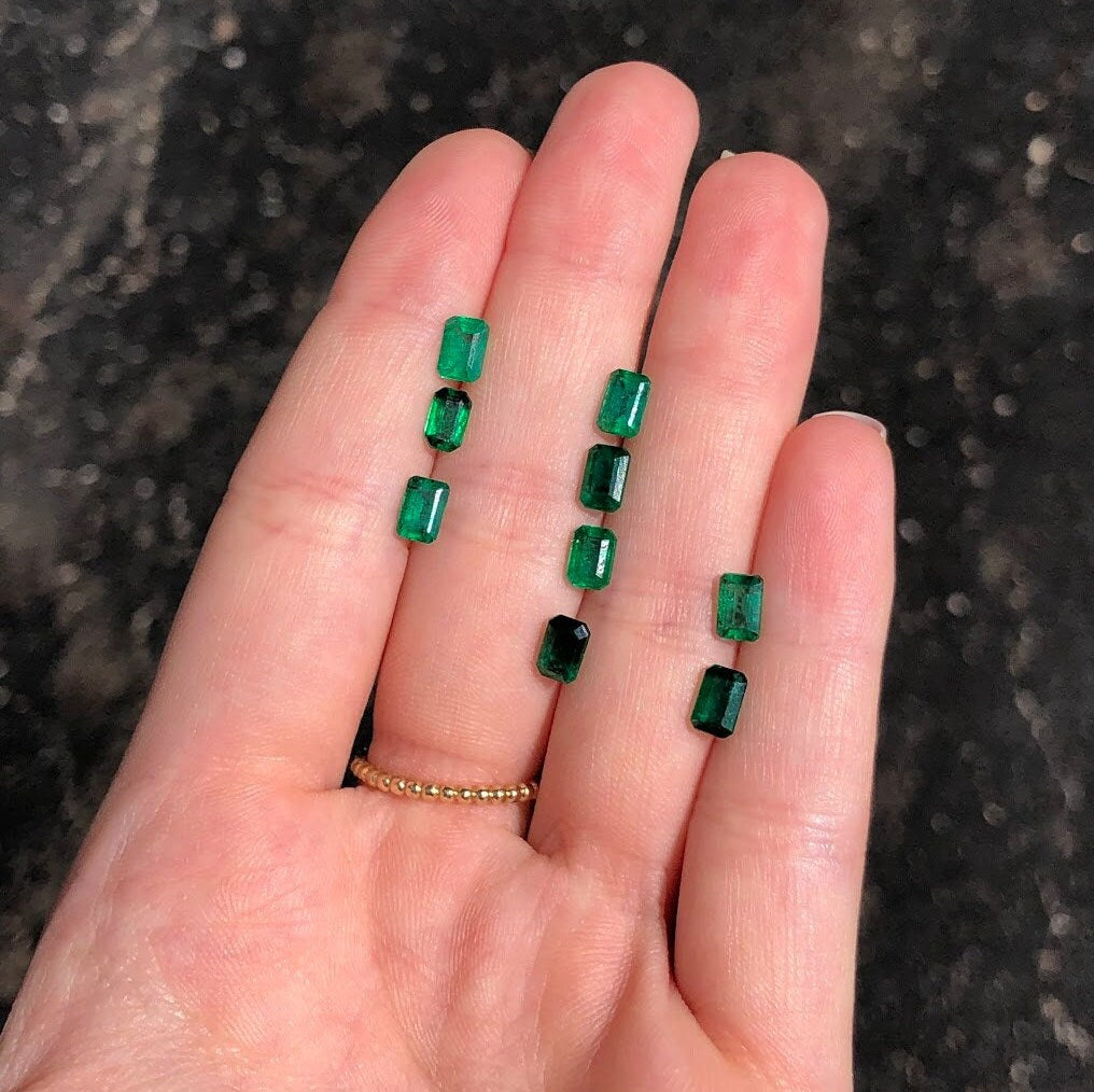 Gemstones-Zambian Emerald Loose Gemstones | Emerald Cut 6x4mm | May Birthstone | Natural Earth Mined | Green Center Stone | Semi Mount | Half Carat - NNJGemstones