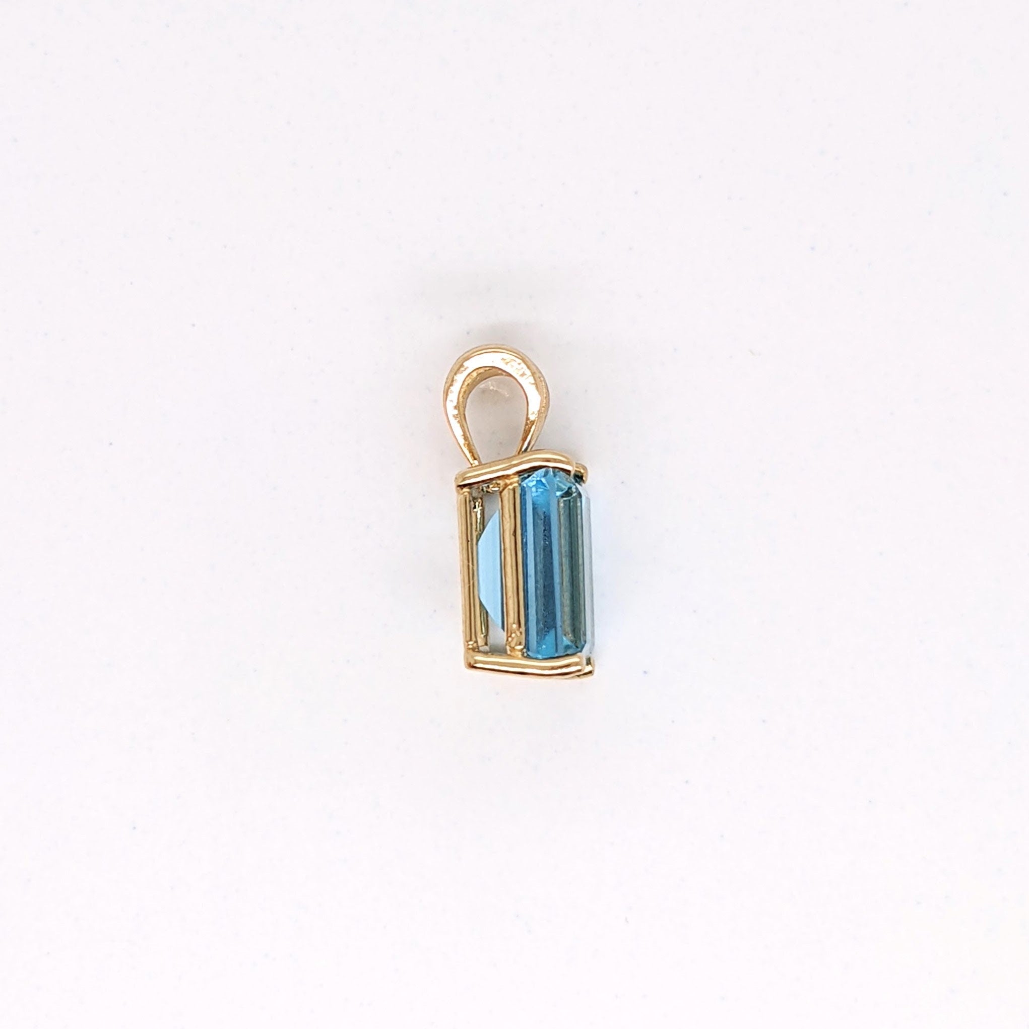 Pendants-Solitaire Swiss Blue Topaz Pendant in Solid 14k White, Yellow or Rose Gold | Emerald Cut | Rabbit Bail | Blue Gemstone | November | Sizes - NNJGemstones