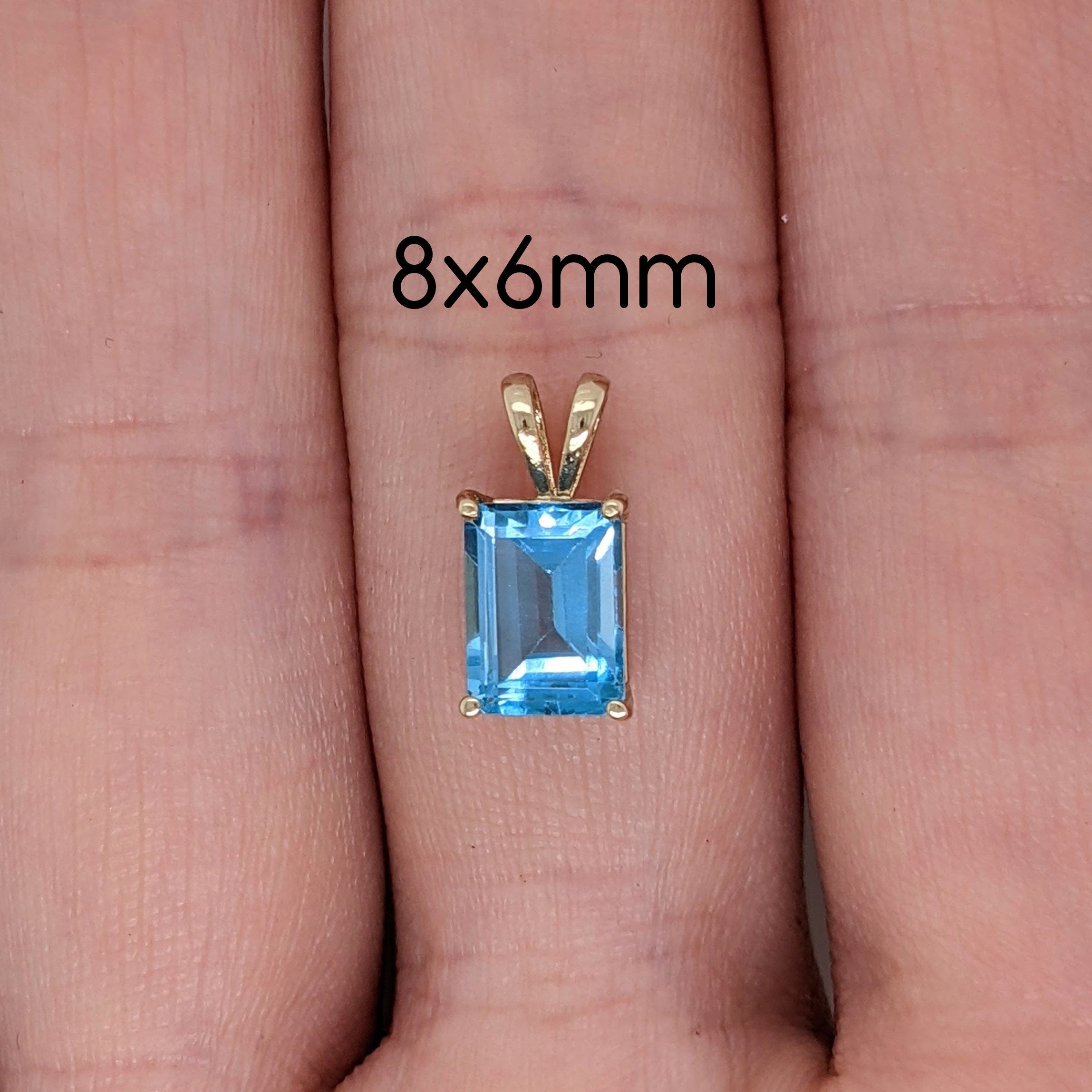 Pendants-Solitaire Swiss Blue Topaz Pendant in Solid 14k White, Yellow or Rose Gold | Emerald Cut | Rabbit Bail | Blue Gemstone | November | Sizes - NNJGemstones