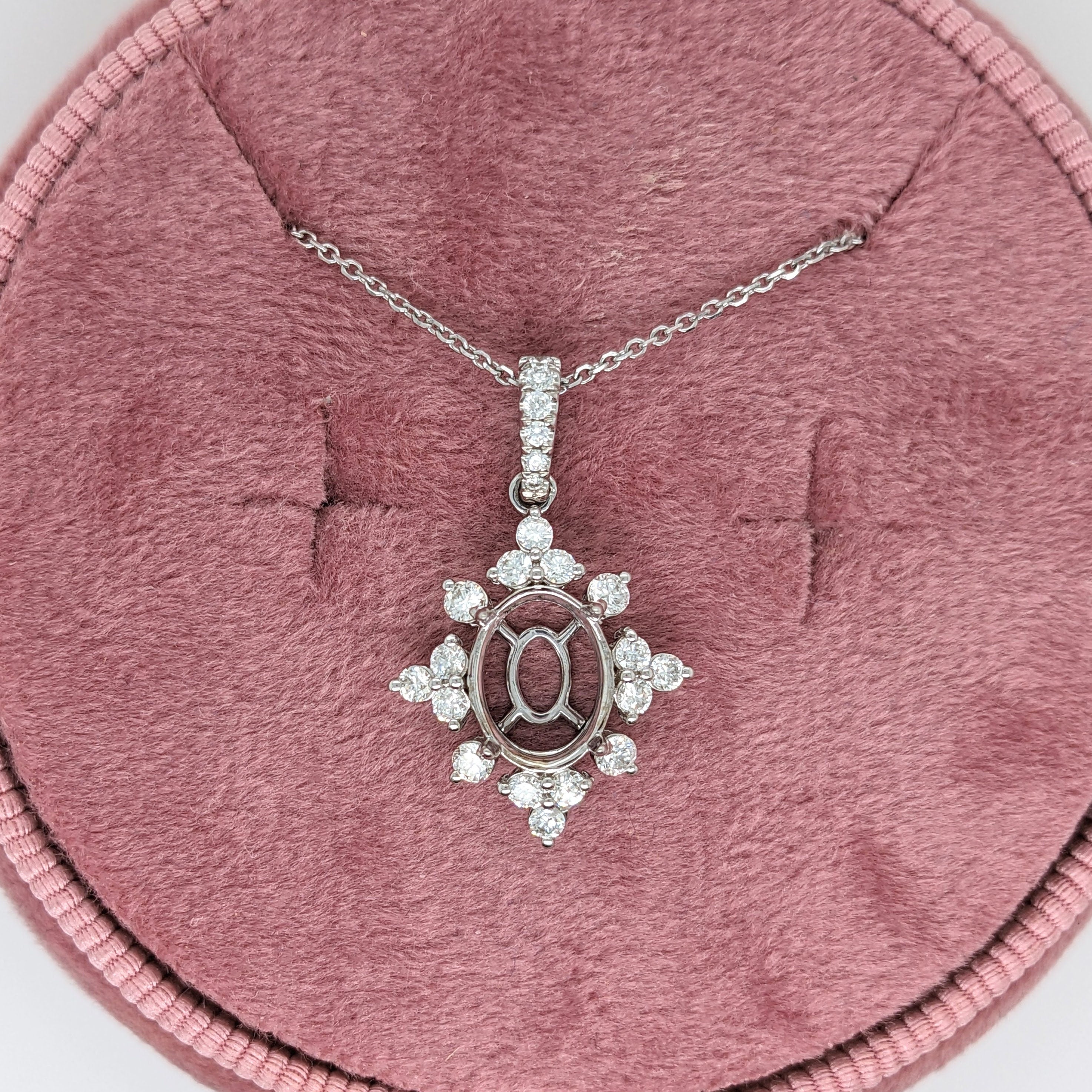 Pendants-Snowflake Design Pendant Setting W Natural Diamond Accents in 14K Solid Gold | Oval Shape 8x6 9x7 10x8 | Dainty Jewelry | Customizable - NNJGemstones