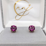 Purple Garnet Studs in Solid 14K Yellow, White or Rose Gold || Round 7mm | Solitaire Findings | Gemstone Earrings |