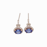 Captivating Tanzanites in an Elegant Dual 14K Gold w Natural Diamond Accents | Drop Earrings | Oval 7x5mm | Friction Back | Blue Gems