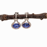 Captivating Tanzanites in an Elegant Dual 14K Gold w Natural Diamond Accents | Drop Earrings | Oval 7x5mm | Friction Back | Blue Gems