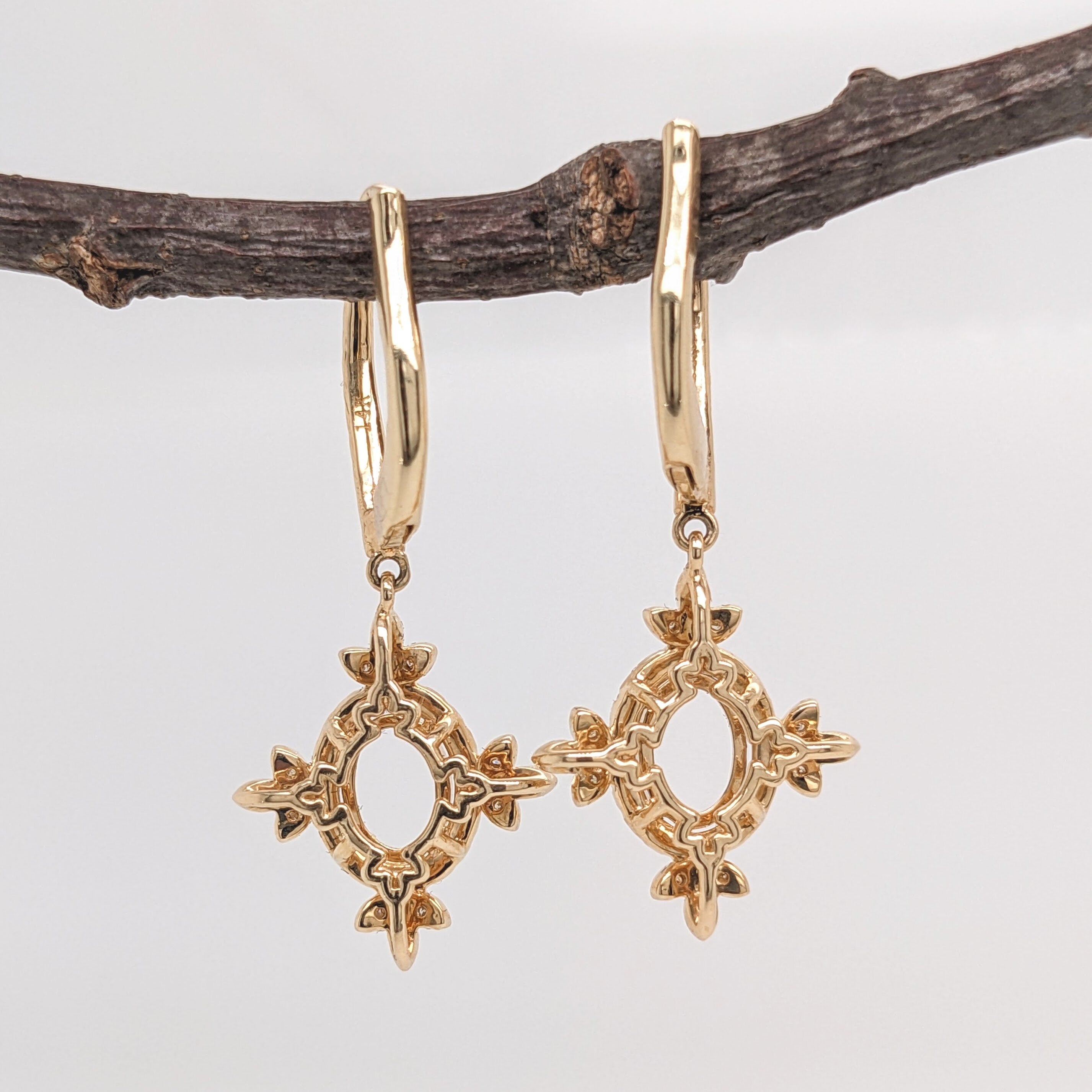 Dangle & Drop Earrings-Gorgoeus Dangle Earrings Semi Mount in Solid 14k Gold | Oval 6x4mm 7x5mm 8x6mm | Gemstone Stone Setting | Natural Diamonds | Customizable - NNJGemstones