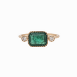 Elegant Emerald Ring in Solid 14K Gold I Emerald Cut 8x6mm I Zambian Emerald I Green Gemstone Ring I May Birthstone | Milgrain