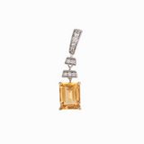 1.2ct Citrine Pendant w Earth Mined Diamonds in Solid 14k Dual Tone Gold | Emerald cut 8x6mm | November Birthstone