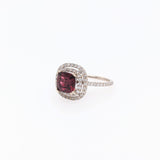Statement Rings-Rhodolite Ring in Solid 14k White Gold with a Diamond Double Halo | Cushion 6mm | Statement Ring | Natural Garnet | June Birthstone - NNJGemstones