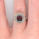 Statement Rings-Rhodolite Ring in Solid 14k White Gold with a Diamond Double Halo | Cushion 6mm | Statement Ring | Natural Garnet | June Birthstone - NNJGemstones