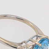 Statement Rings-Brilliant Blue Swiss Topaz Ring in Solid 14K White Gold w Diamond Accented Band | Round 8mm | Textured Shank | December Birthstone - NNJGemstones