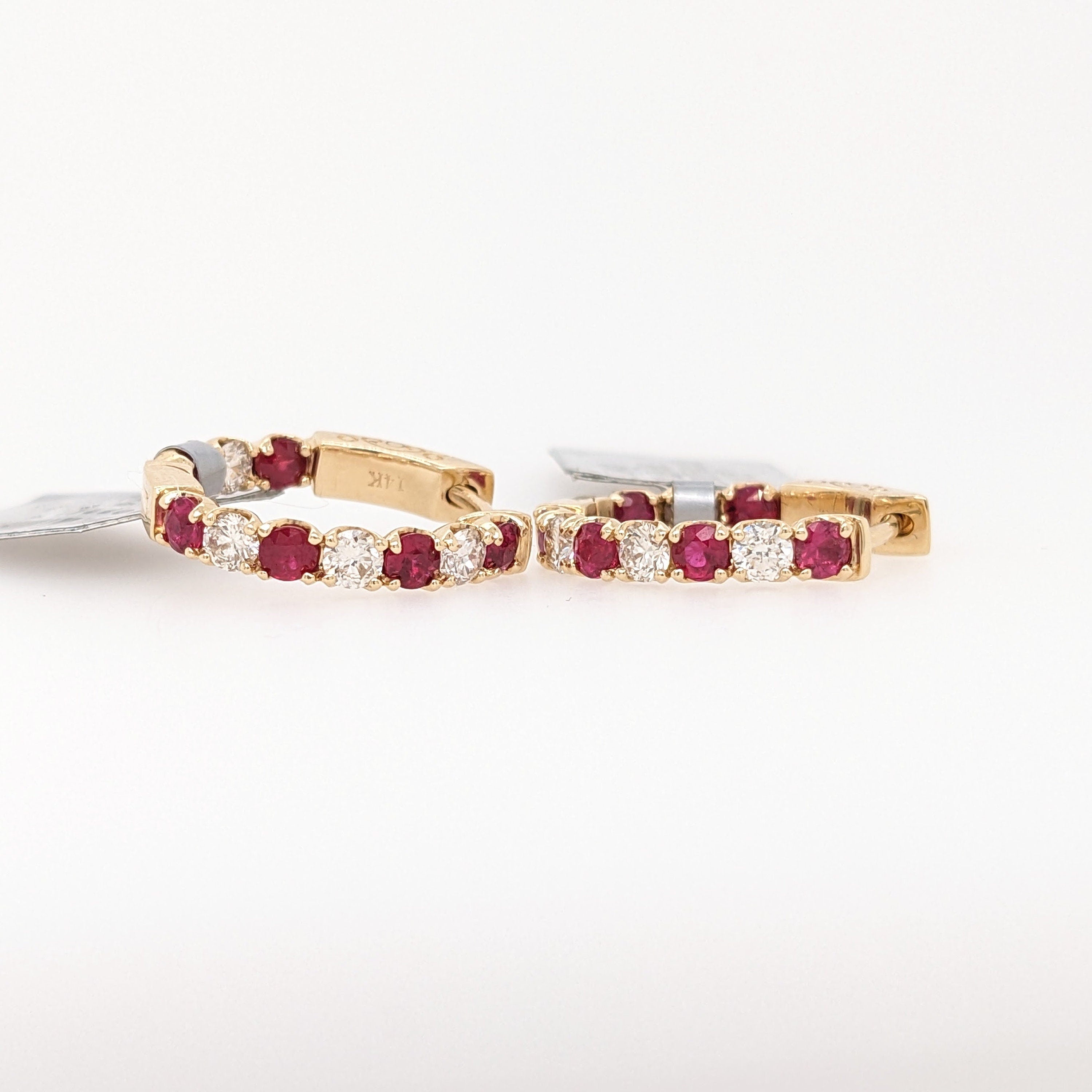 Dangle & Drop Earrings-Natural Ruby and Diamond Hoop Earrings in Solid 14k Yellow, White or Rose Gold | Fashion Jewelry | Latch Back | Fine Jewelry | Gift - NNJGemstones