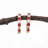 Natural Ruby and Diamond Hoop Earrings in Solid 14k Yellow, White or Rose Gold | Fashion Jewelry | Latch Back | Fine Jewelry | Gift