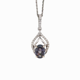 Lab Created Alexandrite Pendant w Earth Mined Diamonds in Solid 14K White Gold | Oval 7x5mm