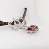 Attractive Red Ruby Dangle Earrings w Diamond Accents in Solid 14K Gold | EM 8mm