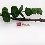 Ruby Dangle Pendant in Solid 14k Yellow Gold with Natural Diamond Accents | Emerald Cut 8x6mm | July Birthstone