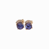 dainty tanzanite earring studs with natural diamond accents in solid 14k gold |  round 5mm