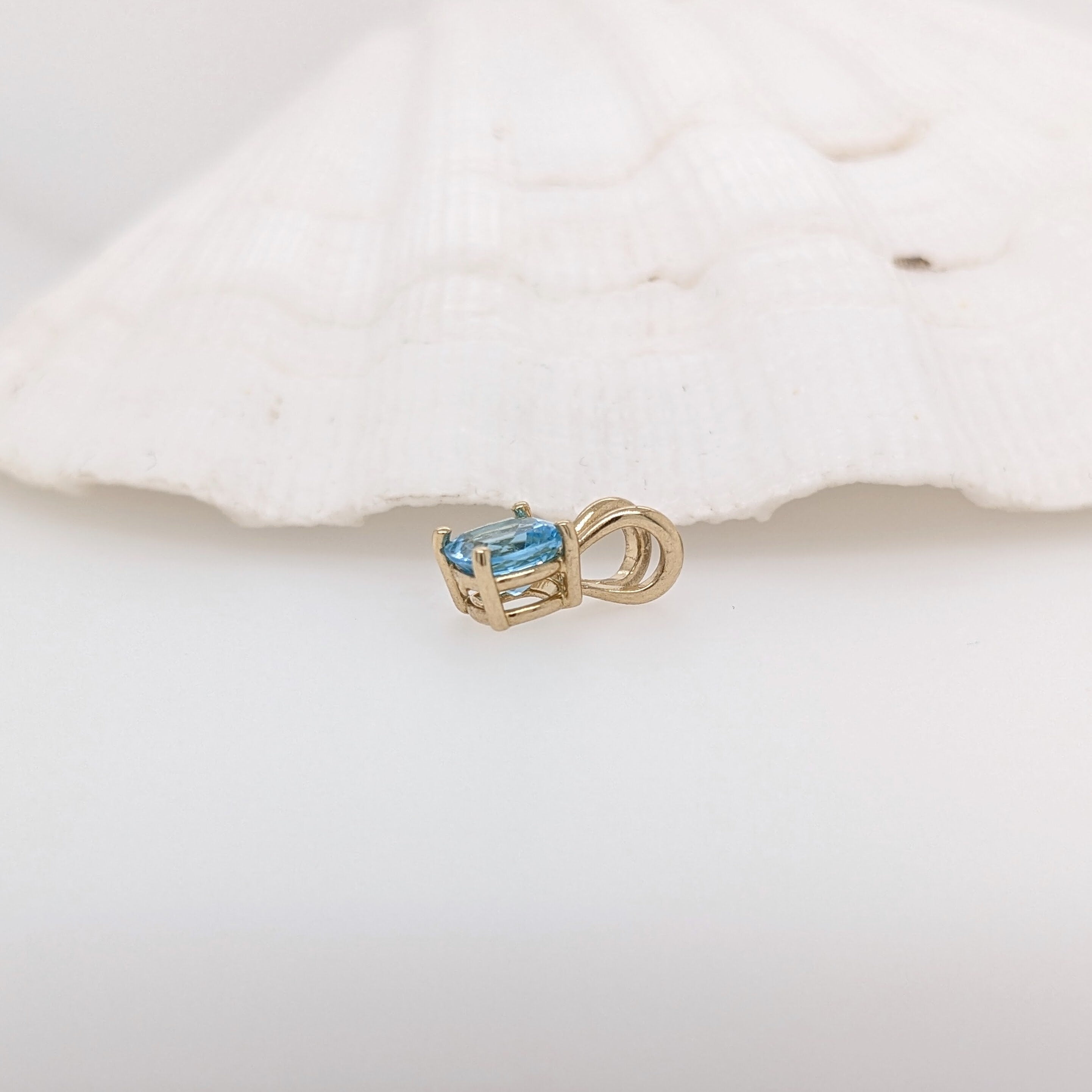 Pendants-Minimalist Swiss Blue Topaz Pendant in Solid 14k White, Yellow or Rose Gold | Square Cushion 5mm 6mm | Rabbit Bail | Blue Gemstone Necklace - NNJGemstones