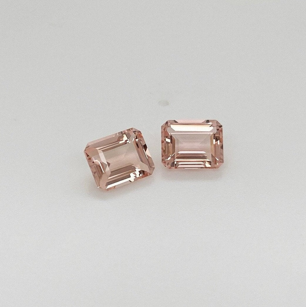 Gemstones-Certified Peach Morganite Loose Gemstone | AAA Cor de Rosa Gem | Emerald Cut | 8x6mm 9x7mm 10x8mm | Natural Earth Mined - NNJGemstones