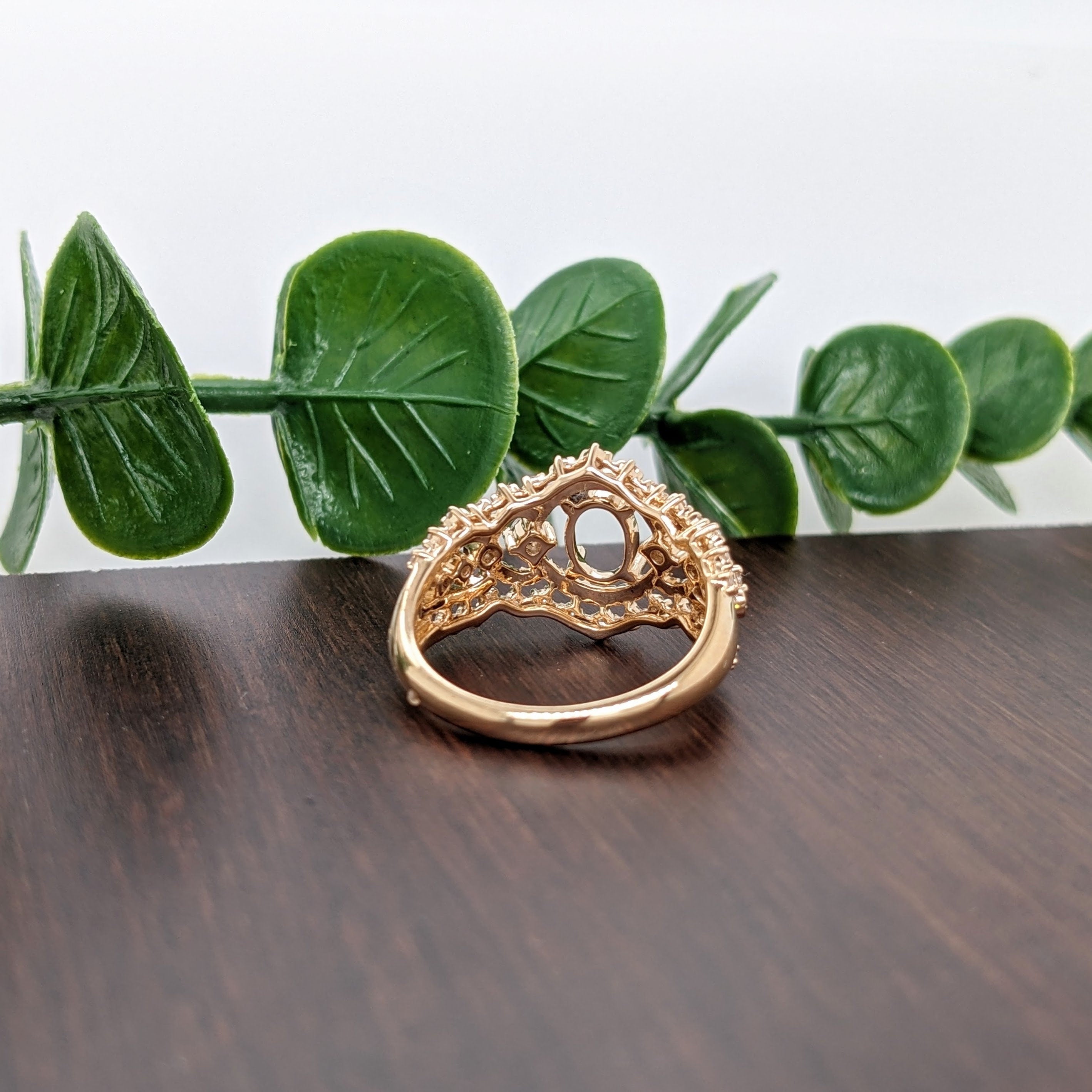 Engagement Rings-Stunning Ring Setting W Earth Mined Diamond Accents in 14K Solid Gold | Oval Shape 6x4 7x5 8x6 | Intricate Ring Setting | Customizable - NNJGemstones