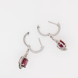 Attractive Red Ruby Dangle Earrings w Diamond Accents in Solid 14K Gold | EM 8mm