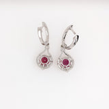 Attractive Red Ruby Dangle Earrings w Diamond Accents in Solid 14K Gold | EM 8mm