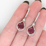 Attractive Red Ruby Dangle Earrings w Diamond Accents in Solid 14K Gold | EM 8mm