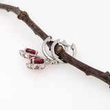 Attractive Red Ruby Dangle Earrings w Diamond Accents in Solid 14K Gold | EM 8mm