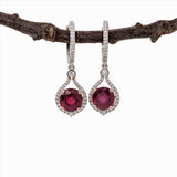 Attractive Red Ruby Dangle Earrings w Diamond Accents in Solid 14K Gold | EM 8mm