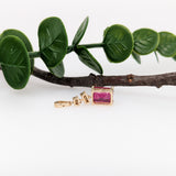 Ruby Dangle Pendant in Solid 14k Yellow Gold with Natural Diamond Accents | Emerald Cut 8x6mm | July Birthstone