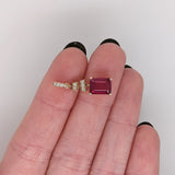 Ruby Dangle Pendant in Solid 14k Yellow Gold with Natural Diamond Accents | Emerald Cut 8x6mm | July Birthstone