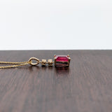 Ruby Dangle Pendant in Solid 14k Yellow Gold with Natural Diamond Accents | Emerald Cut 8x6mm | July Birthstone