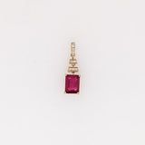 Ruby Dangle Pendant in Solid 14k Yellow Gold with Natural Diamond Accents | Emerald Cut 8x6mm | July Birthstone