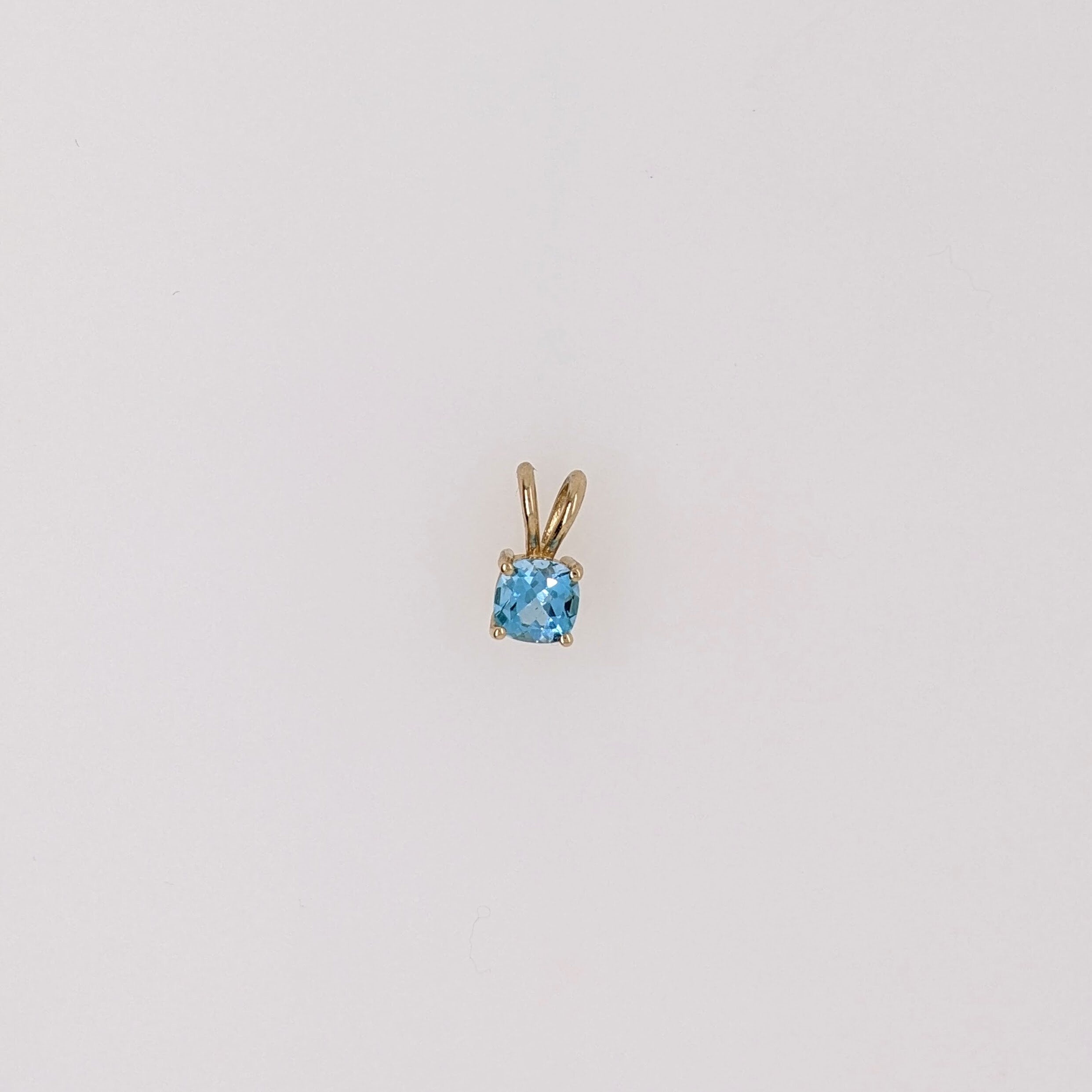 Pendants-Minimalist Swiss Blue Topaz Pendant in Solid 14k White, Yellow or Rose Gold | Square Cushion 5mm 6mm | Rabbit Bail | Blue Gemstone Necklace - NNJGemstones