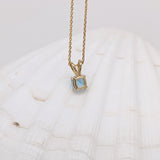 Pendants-Minimalist Swiss Blue Topaz Pendant in Solid 14k White, Yellow or Rose Gold | Square Cushion 5mm 6mm | Rabbit Bail | Blue Gemstone Necklace - NNJGemstones