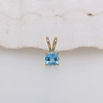 Pendants-Minimalist Swiss Blue Topaz Pendant in Solid 14k White, Yellow or Rose Gold | Square Cushion 5mm 6mm | Rabbit Bail | Blue Gemstone Necklace - NNJGemstones