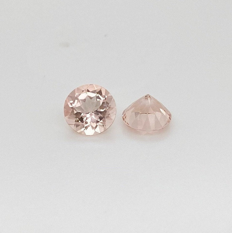 Gemstones-Single Certified Peach Morganite Loose Gemstone | AAA Cor de Rosa | Portuguese Cut | Round Cut | 6mm 7mm 8mm 9mm + | Jewelry Stone Setting - NNJGemstones