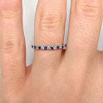 Stackable Rings-Ceylon Sapphire & Diamond Stackable Band in Solid 14k White Gold || Round 1.8mm || Straight band || Earth Mined || Customizable - NNJGemstones