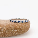 Stackable Rings-Ceylon Sapphire & Diamond Stackable Band in Solid 14k White Gold || Round 1.8mm || Straight band || Earth Mined || Customizable - NNJGemstones