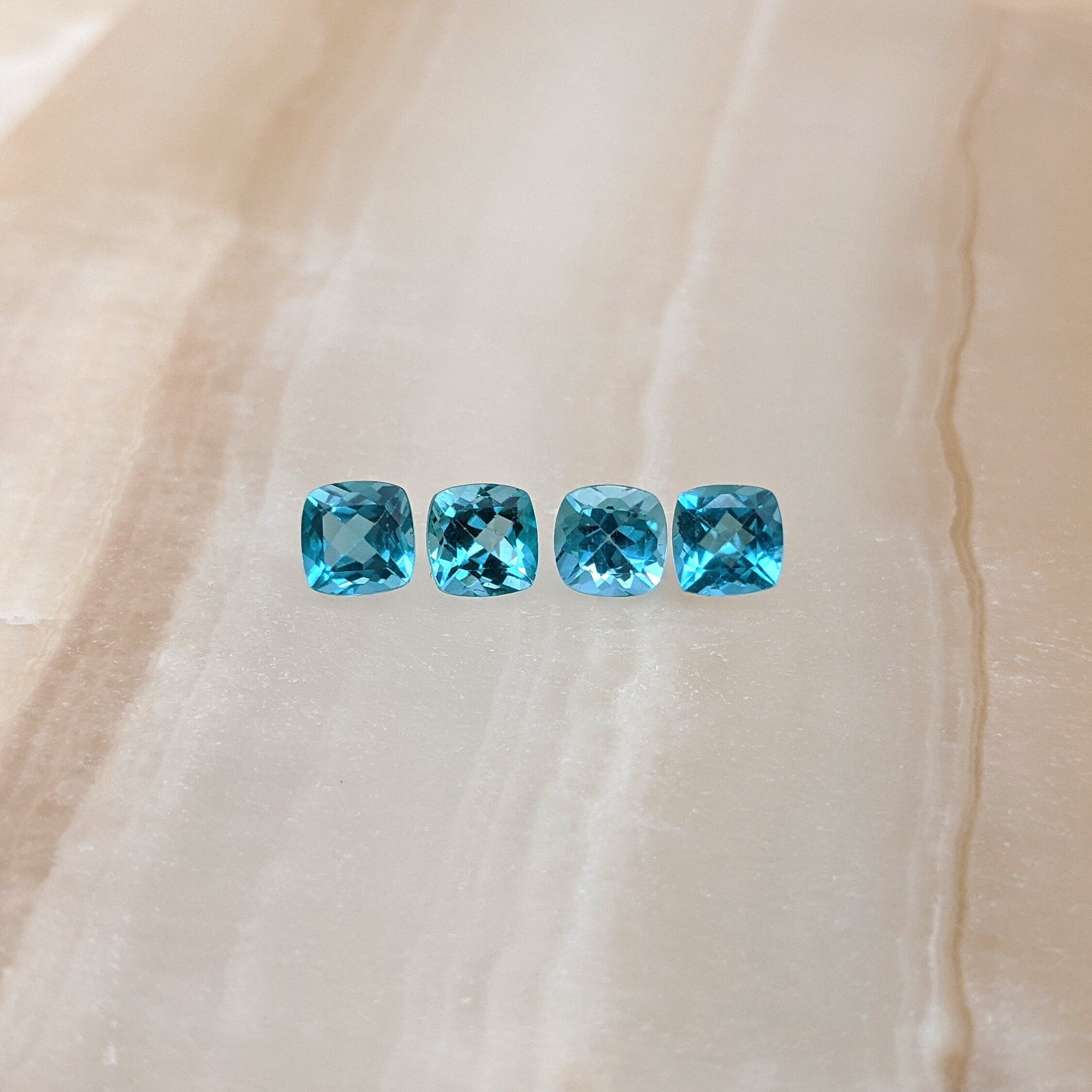 Gemstones-Paraiba Apatite Loose Gemstones | Cushion Cut 5mm | Blue Green Gem | Jewelry Center Stone Setting | Blue Green - NNJGemstones