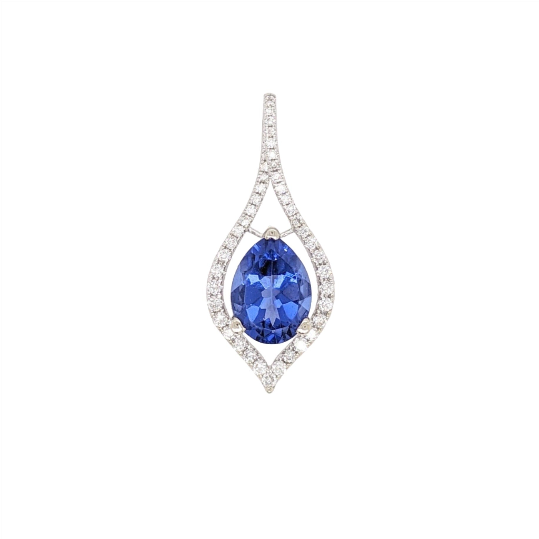 Pendants-CLOSEOUT! Tanzanite Pendant in Solid 14k White Gold w Diamonds | Pear 12x8mm | December Birthstone | Natural Gemstone | Ready to Ship!! - NNJGemstones
