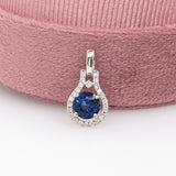 Pendants-AAA Blue Sapphire Pendant in Solid 14K Gold with Diamond Accents | Round 6mm | September Birthstone | Blue Gemstone - NNJGemstones