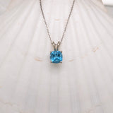 Pendants-Minimalist Swiss Blue Topaz Pendant in Solid 14k White, Yellow or Rose Gold | Square Cushion 5mm 6mm | Rabbit Bail | Blue Gemstone Necklace - NNJGemstones